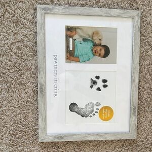 Gray Wooden Picture Frame with Paw Print Design